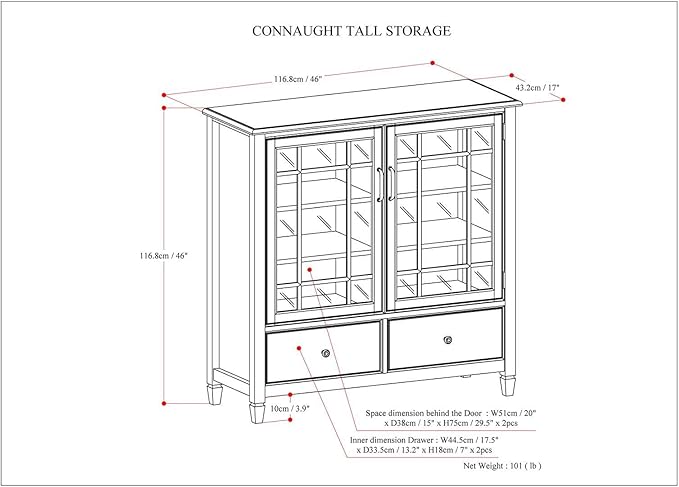 SIMPLIHOME Connaught SOLID WOOD 46 inch Wide Traditional Tall Storage Cabinet in Antique White for the Living Room, Entryway and Family Room