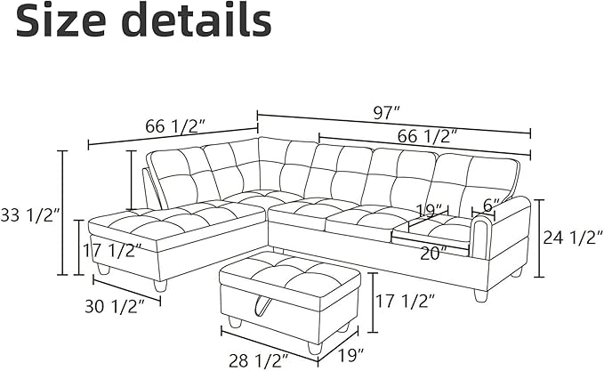 L Shaped Sectional Couches, Leather Couch Modular Sectional Sofa with Ottoman Storage, Modern L Shaped Couch with Chaise for Living Room Bedroom Apartment Furniture, White