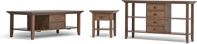 SIMPLIHOME Redmond SOLID WOOD 19 inch Wide Square Transitional End Side Table in Rustic Natural Aged Brown for the Living Room and Bedroom