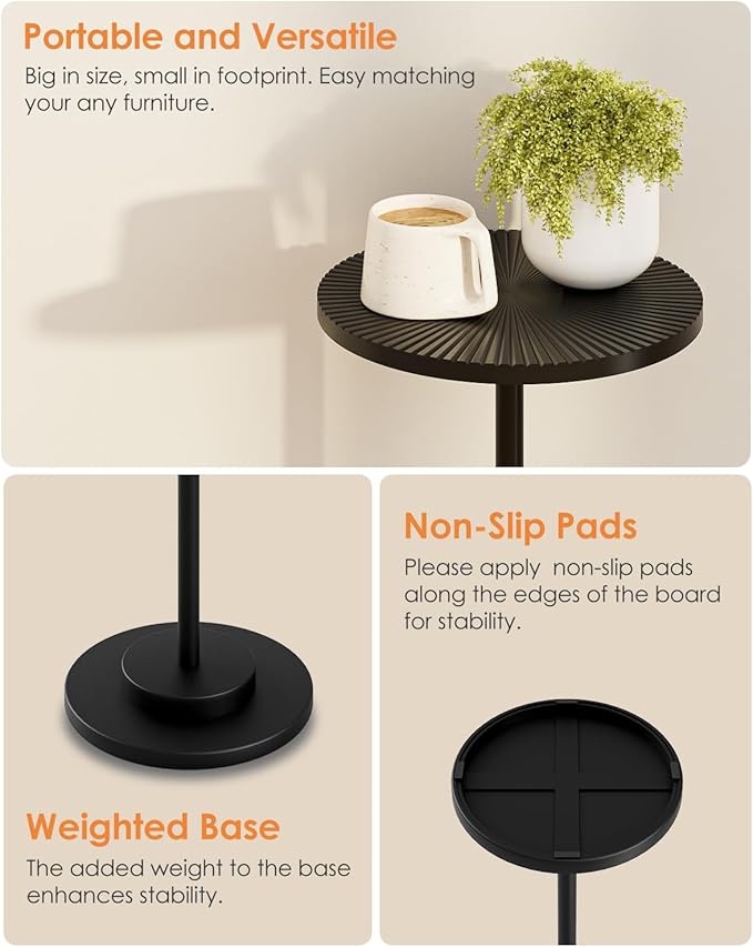 Round Side Table, Small Drink Table for Small Spaces, Modern Accent End Table Coffee Table with Metal Leg for Living Room, Bedroom, Corners, and Office (Black)