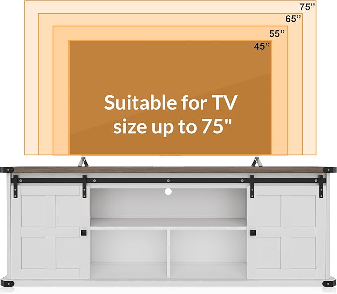GAOMON 70" Farmhouse TV Stand for 80/75/70 Inch TVs,Entertainment Center Storage Cabinets w/Power Outlets and Sliding Barn Door,Rustic TV Stands for Living Room,Media Console Cabinet
