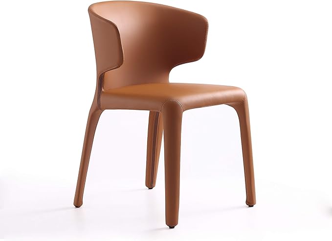 Manhattan Comfort Conrad Mid Century Modern Dining Chairs Woven Tweed Upholstered Kitchen Furniture with Contoured Back, Foam Padding & Metal Legs, Set of 2, Saddle