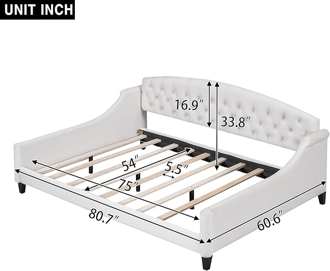 Full Size Modern Luxury Tufted Button Daybed, Stylish Wood Upholstered Day Bed,No Box Spring Required, Easy Assembly,for Bedroom,Living Room and Guest Room,Den,Office,Beige