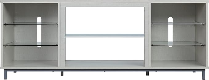 Manhattan Comfort Brighton 60" TV 7 Shelves, Tempered Glass Dividers and Media Wire Management, Modern Free-Standing Entertainment Center for Living Room, Fits up to 56" Television, OneSize, Beige
