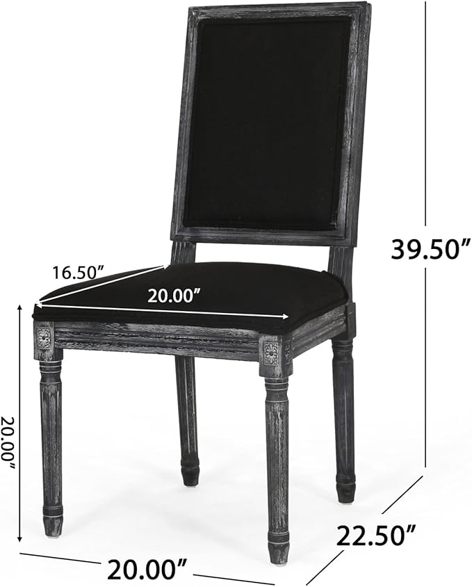 Merax Upholstered Solid Wood Dining Chairs Set of 2, French Country Style Accent Side Seating Furniture for Kitchen, Living Room, Cushioned Back, Black