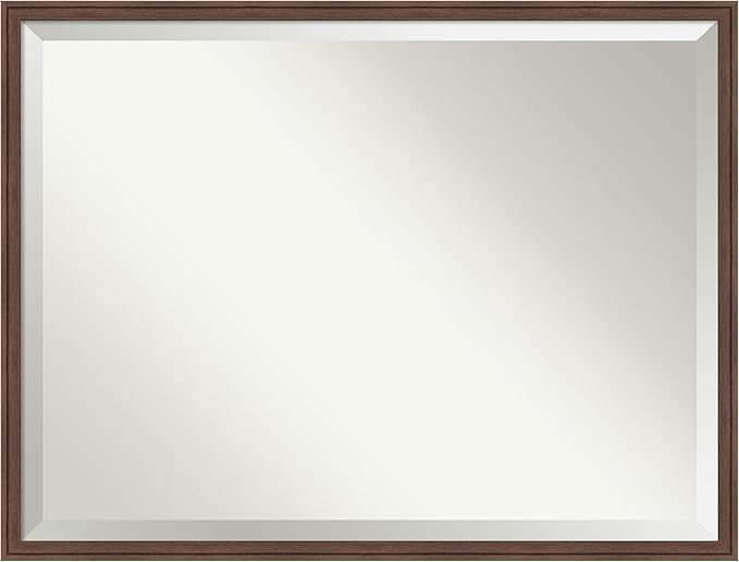 Amanti Art Brown Wall Mirror 32x42 Florence Medium Brown Rectangle Bathroom Mirror for Wall Decor Living Room, X-Large Casual Frame, Hangs Horizonally and Vertically, Bathroom Decor, Beveled Edge