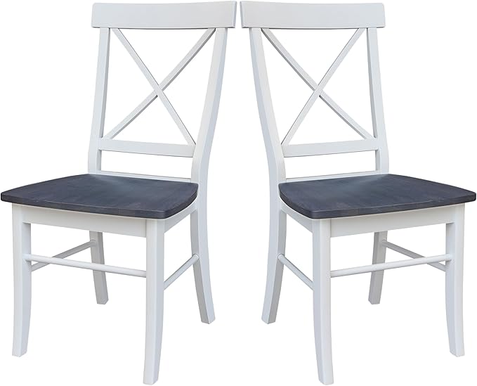 Set of Two X-Back Dining Chairs, White/Heather Gray