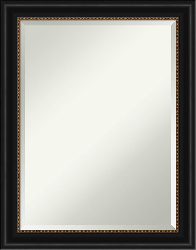 Amanti Art Black Bathroom Mirror for Over Sink, 28x22 Manhattan Black Rectangle Vanity Mirror, Medium Traditional Frame, Hangs Horizonally and Vertically, Bathroom Wall Decor, Beveled Edge