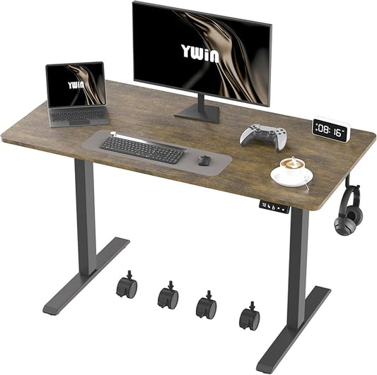 Ywin Electric Height Adjustable Standing Desk, 63 x 24 inches Sit Stand Desk with Wheels, Ergonomic Stand Up Desk for Home Office