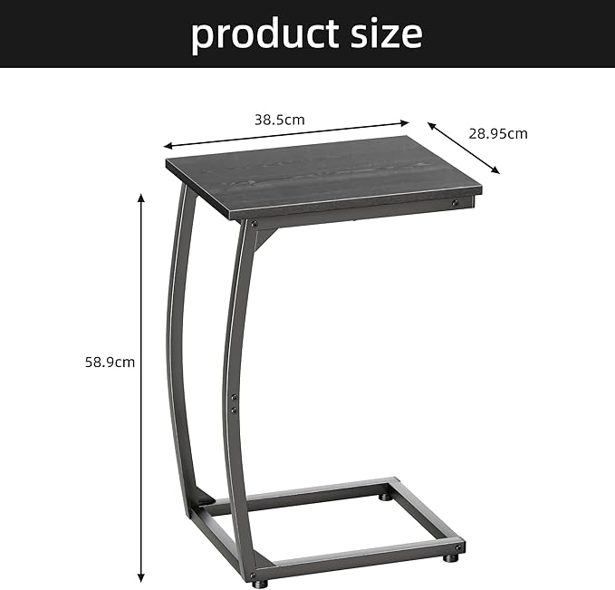 C-Shaped End-Table - Side Table for Couch,Curved Support Legs, Slide Under Couch Table for Sofa, TV Tray Table for Living Room Bedroom(Black)