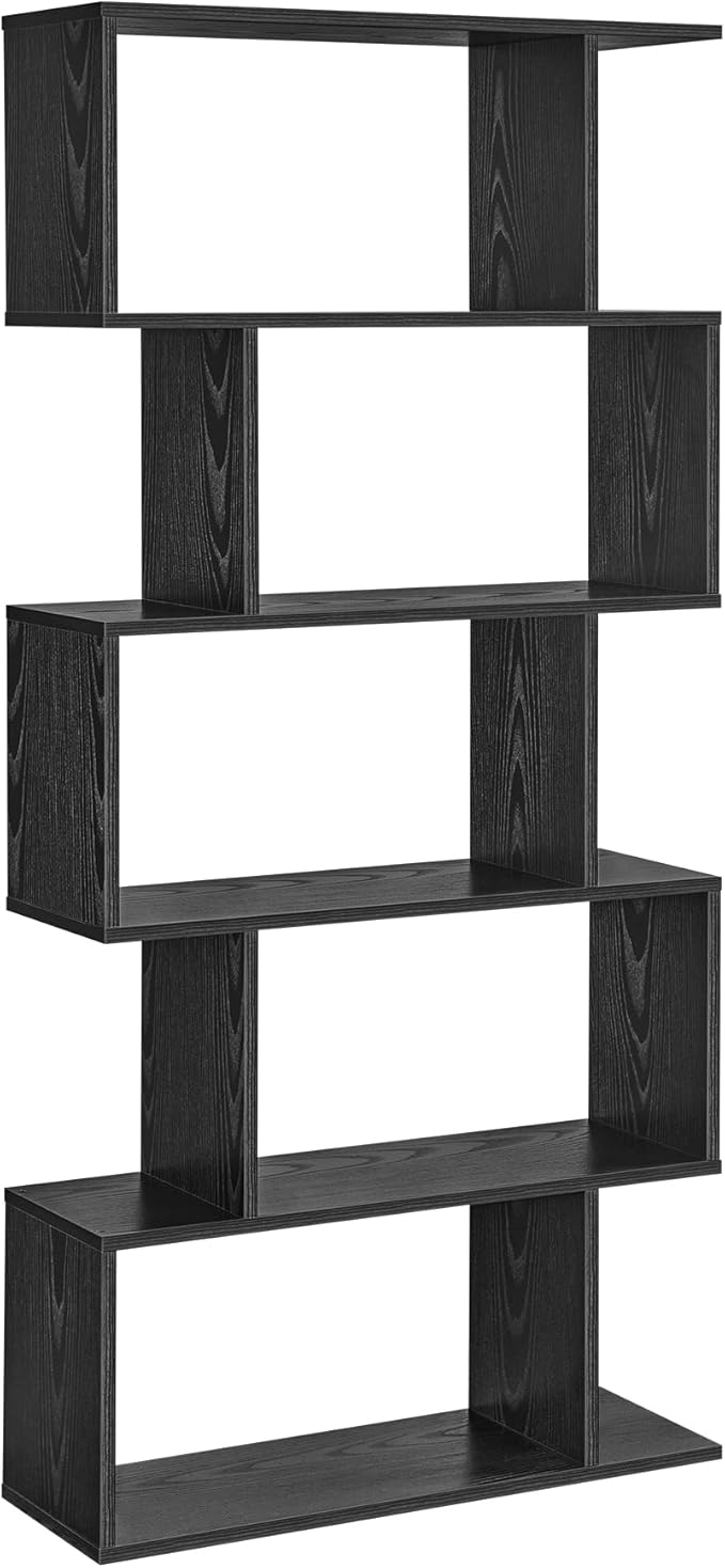 VASAGLE Bookshelf, 5-Tier Bookcase, Tall Display Shelf, Freestanding Storage Shelf, Room Divider, for Home Office, Living Room, Bedroom, Study, Ebony Black ULBC062T56