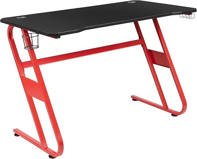 Flash Furniture Fisher Red Gaming Ergonomic Desk with Cup Holder and Headphone Hook