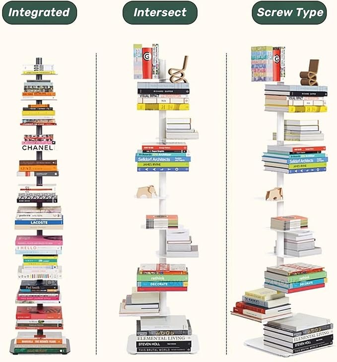 9-Tier Spine Bookshelf Metal Bookcase 5 Colors Vertical Bookshelf Tower Rotating Tall Narrow Book Shelf Ladder Book Rack Indoor (Green)
