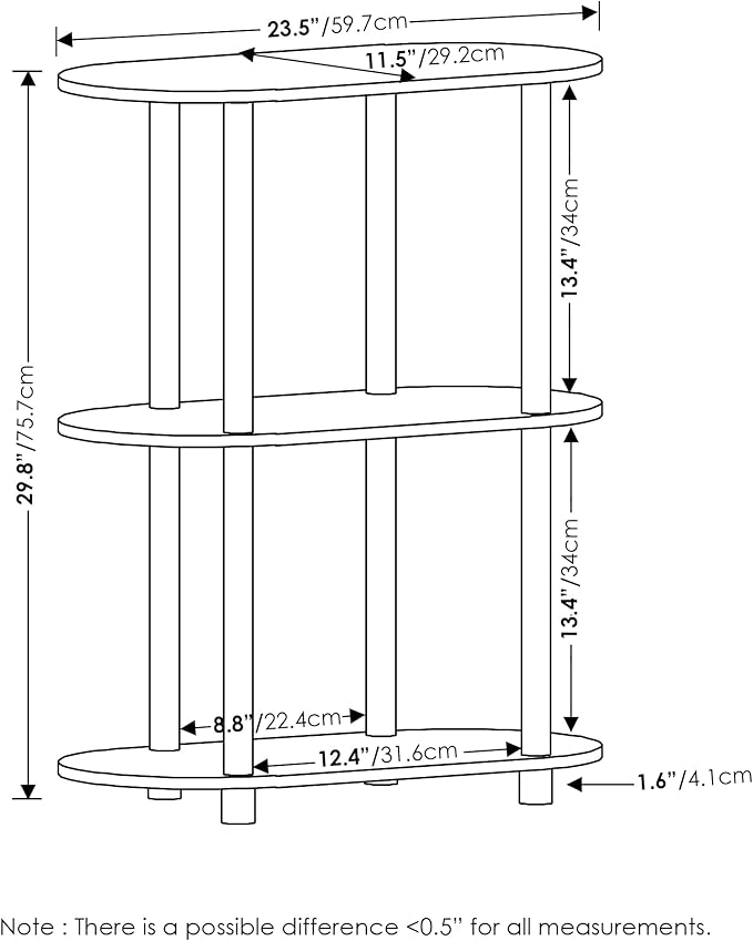 Furinno Turn-N-Tube No Tools 3-Tier Modern Oval Side Display Rack, Bauhaus Oak/Beige