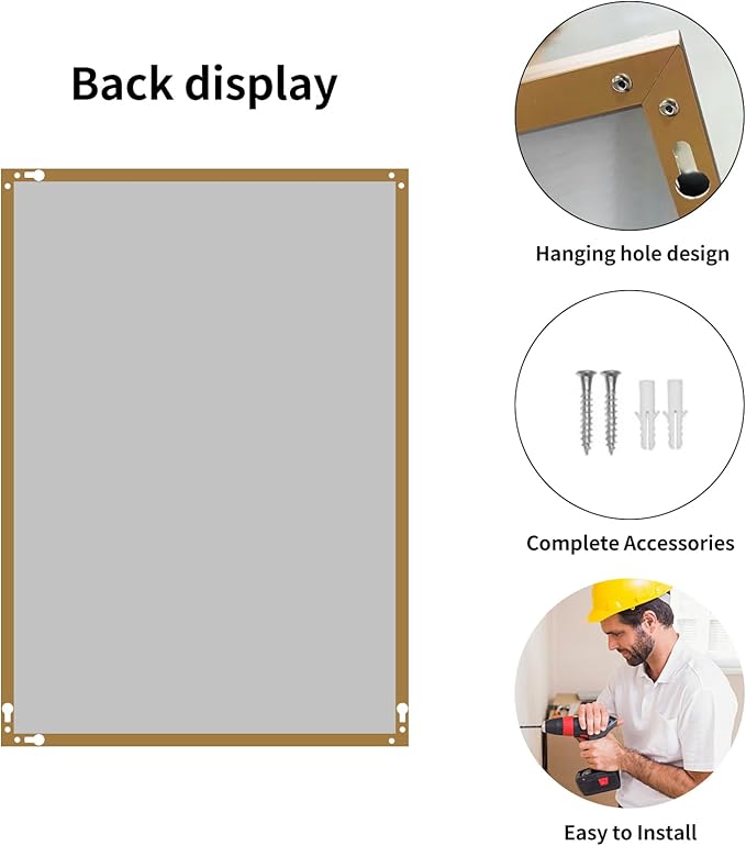 Golden Bathroom Mirror for Wall, Rectangle Mirrors with Metal Frame, Modern Vanity Wall Mirror Decor for Entryway Hangs, Bathroom Living Room Horizontal or Vertical(Golden, 36" L x 30" W)