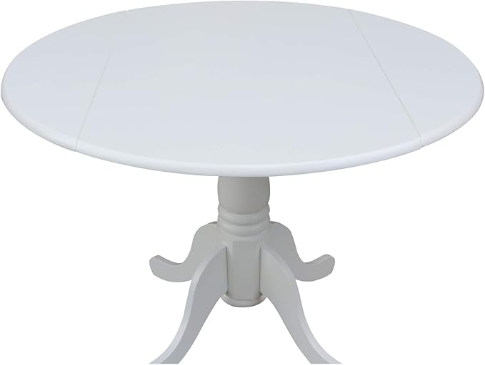 IC International Concepts, 42" Round Dual Drop Leaf Pedestal Dining Table, Solid Real Wood, Sturdy Parawood, White