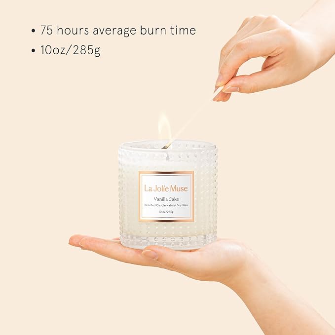 LA JOLIE MUSE Vanilla Cake Scented Candles, Vanilla Candles for Home Scented, Luxury Candle Gift for Women, Natural Soy Wax, 75 Hours Long Burning, 10 OZ