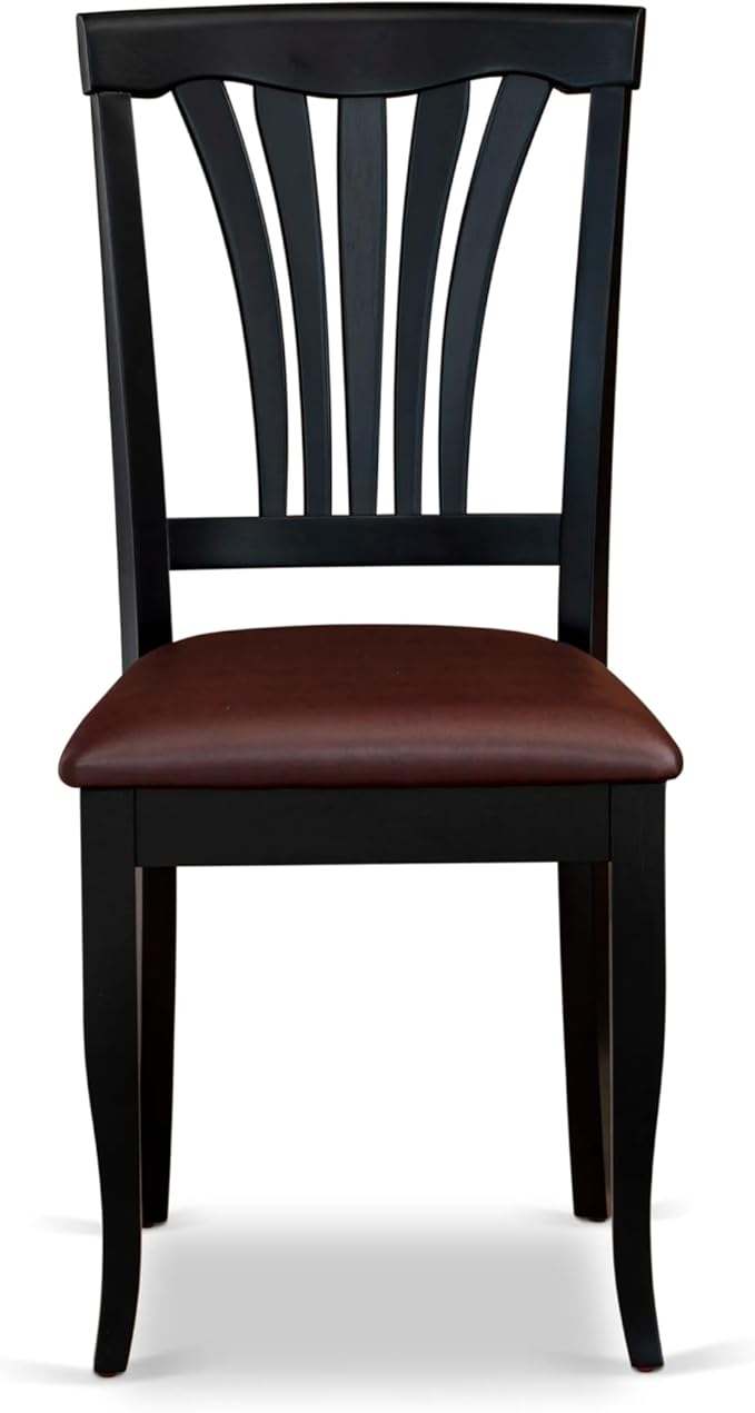 East West Furniture ANAV5-BLK-LC 5 Piece Dinette Set for 4 Includes a Round Kitchen Table with Pedestal and 4 Faux Leather Dining Room Chairs, 36x36 Inch, Black & Cherry