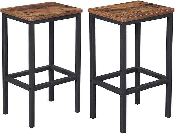 VASAGLE Bar Stools, Set of 2 Bar Chairs, Kitchen Breakfast Bar Stools with Footrest, Industrial in Living Room, Party Room, Rustic Brown and Black ULBC65X