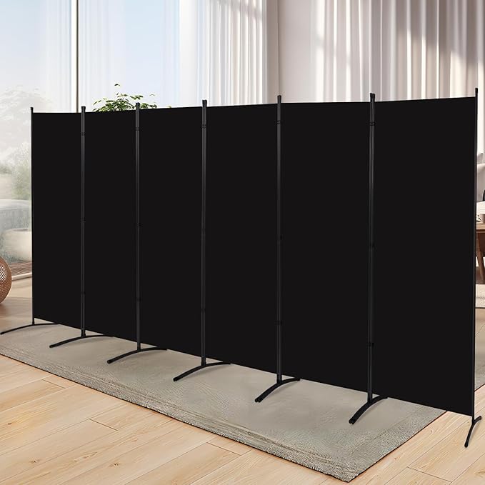 YASRKML Room Divider Folding Privacy Screens, Portable Room Divider Panel 6 Panel Partition Room Dividers Screen, Freestanding Room Partitions and Dividers Fabric Dividers for Room Separation, Black
