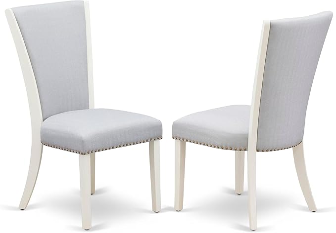 East West Furniture V077VE005-9 9 Piece Kitchen Table Set Includes a Rectangle Dining Table with V-Legs and 8 Grey Linen Fabric Parson Dining Room Chairs, 40x72 Inch, Multi-Color