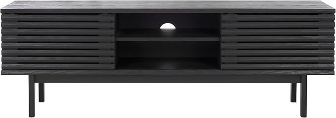 SAFAVIEH Aricia TV Stand for up to 65" Flatscreen – Black, 2 Sliding Doors with Interior Storage, 1 Open Shelf, Entertainment Media Console (MED9633B)