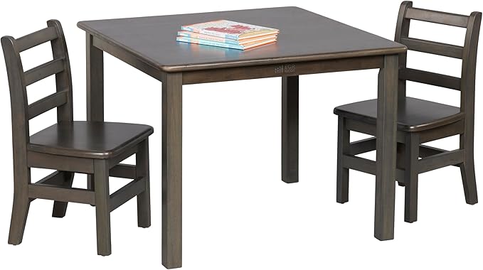 ECR4Kids 30in x 30in Square Hardwood Table and Chair Set, 12in Seat Height, Kids Furniture, Grey Wash