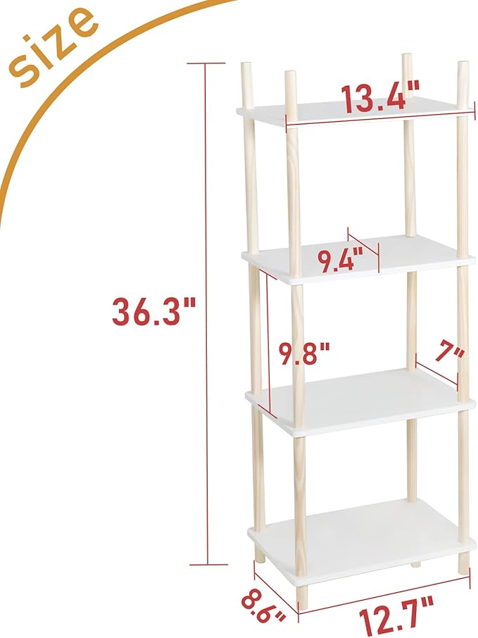 LITA Modern Wood Side Table, Accent End Table Plant Night Stand with Magazine Storage for Bedroom, Living Room, Bathroom, White, 4- Tier