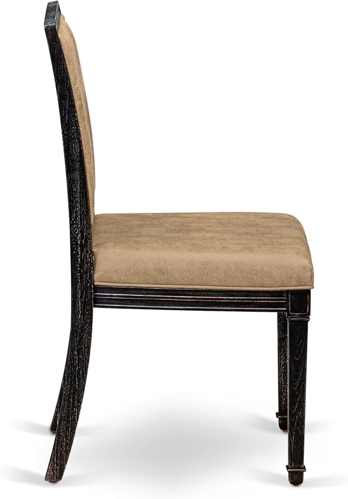 LKAM9-SBB-28 9-Piece Kitchen Table Set Consists of a Dining Table and 8 Beige Polyester Fabric Dining Chairs with High Back - Sand Blasting Black Finish