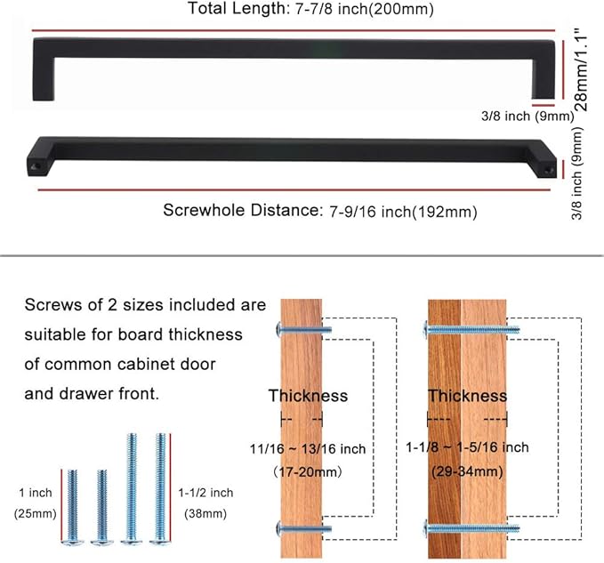 KOOFIZO Solid Square Bar Cabinet Handle - Oil Rubbed Bronze Furniture Pull, 7.6 Inch/192mm Screwhole Distance, Pack of 5 for Kitchen Cupboard Door, Bedroom Dresser Drawer, Bathroom Hardware