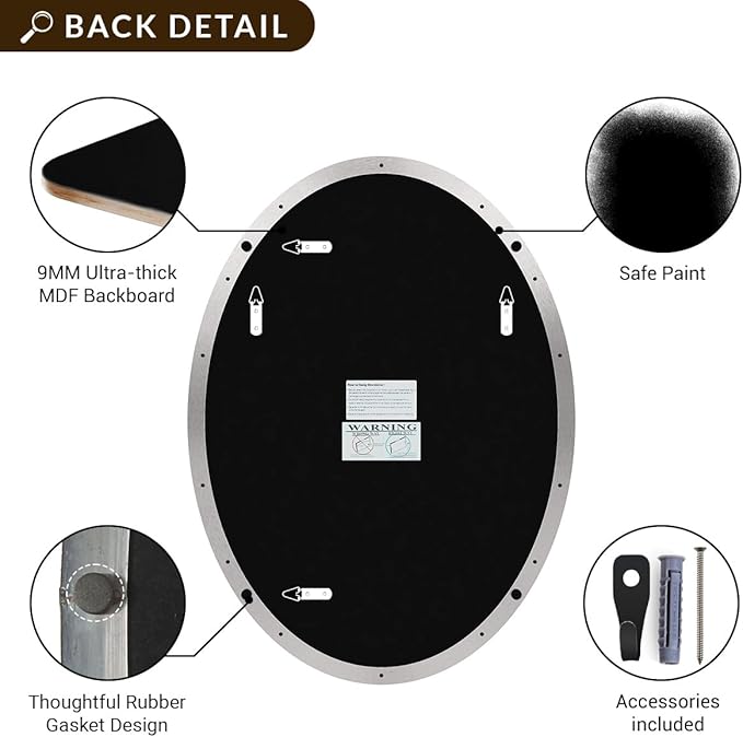 ANDY STAR Brushed Nickel Oval Mirrors for Bathroom, 22x30 Inch Silver Stainless Steel Metal Framed Oval Wall Mirror, Modern Vanity Mirror Wall Mount Horizontal or Vertical