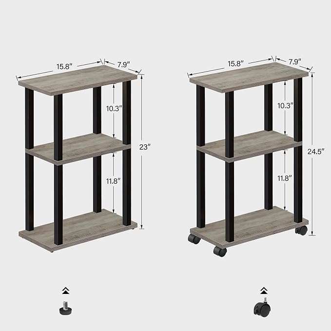 TUTOTAK Small Side Table, Narrow End Table, Bedside Table, Couch Side Table with Wheels for Living Room or Bedroom, Greige TB01BG061
