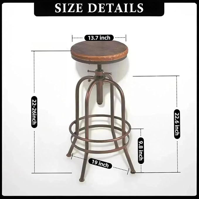 Set of 2 Industrial Bar Stool-Retro 26-32.3inch Swivel Stools-Extra Tall Kitchen Chair-Bar Counter Height Adjustable-Fully Welded (Copper 2PCS)