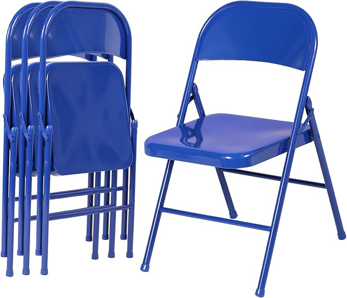 VECELO Metal Folding Chairs 4 Pack, Double Hinged Steel Frame Easy Foldable&Stackable for Office Kitchen Dinning Wedding Patio and Garden