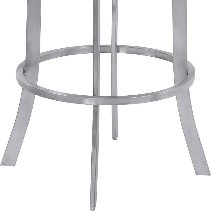 Armen Living Prinz 30" Bar Height Swivel Barstool in Grey Faux Leather and Brushed Stainless Steel Finish