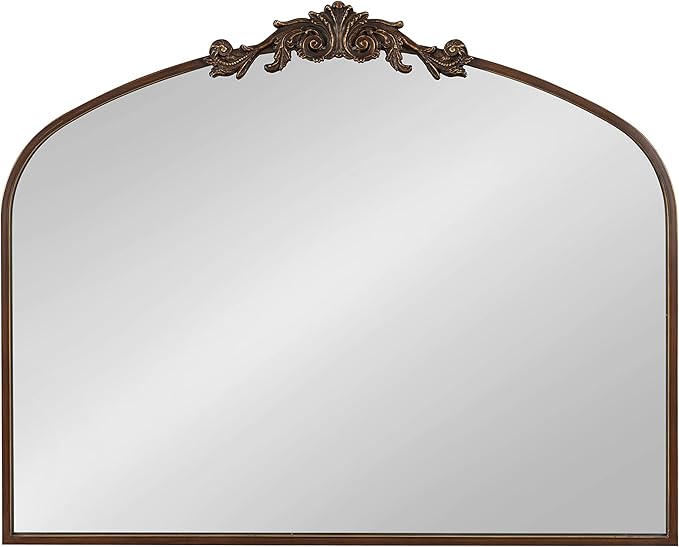 Kate and Laurel Arendahl Ornate Traditional Arched Mirror; 36 x 29; Bronze; Decorative Baroque Style Arched Wall Mirror with Wide Frame and Ornamental Crown