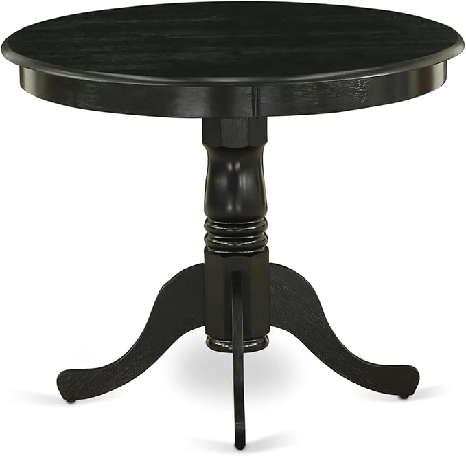 East West Furniture AMSI3-ABK-48 3 Piece Modern Dining Table Set Contains a Round Kitchen Table with Pedestal and 2 Coffee Linen Fabric Parsons Dining Chairs, 36x36 Inch, Wirebrushed Black