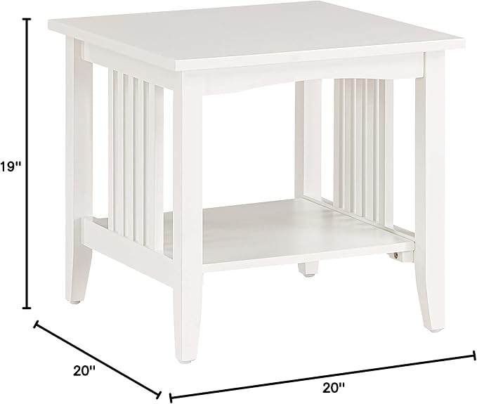 OSP Home Furnishings Sierra End Table with Lower Storage Shelf and Mission Style Side Panels, White