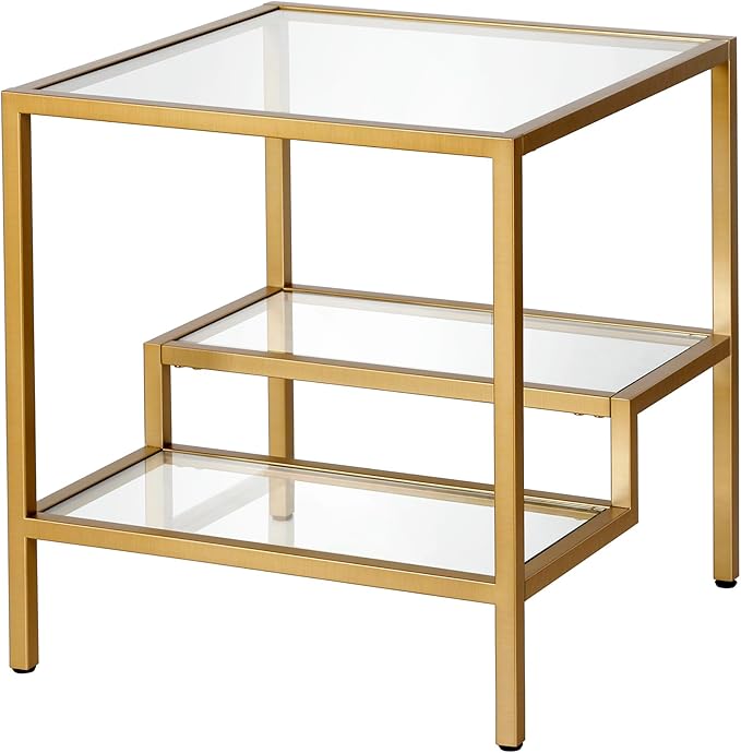 Henn&Hart 20" Wide Square Side Table in Brass, Table for Living Room, Bedroom