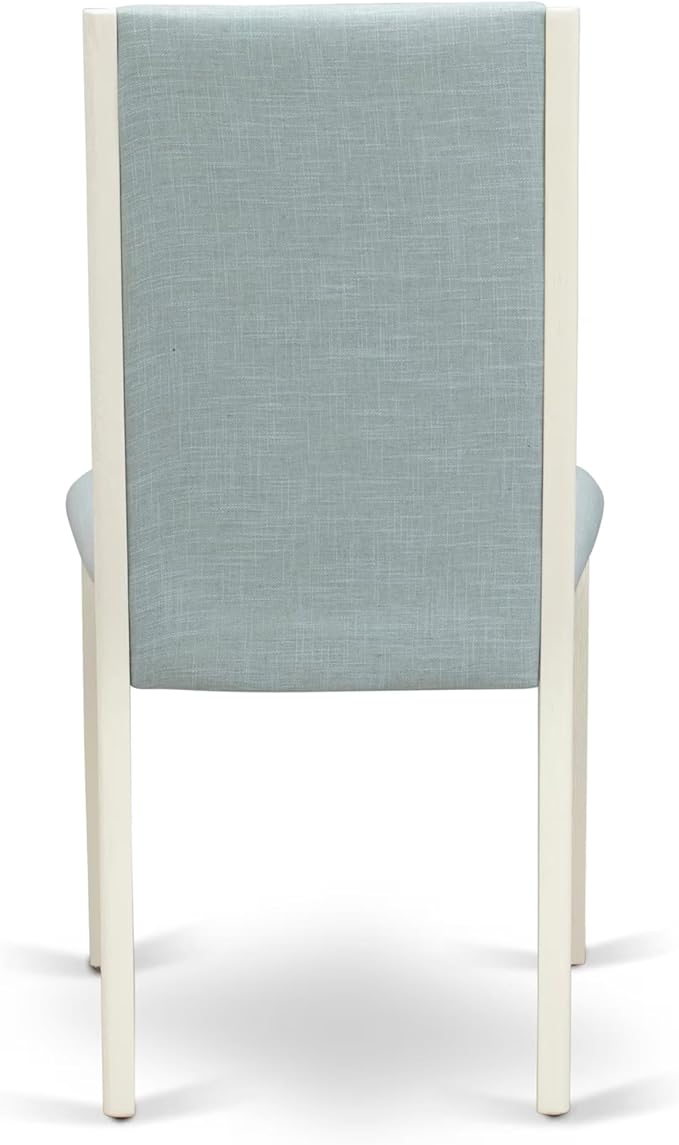 East West Furniture V077LA015-9 9 Piece Dining Set Includes a Rectangle Dining Room Table with V-Legs and 8 Baby Blue Linen Fabric Upholstered Chairs, 40x72 Inch, Multi-Color