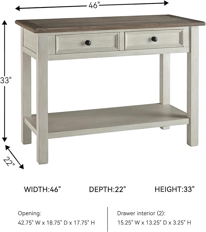 Signature Design by Ashley Bolanburg Farmhouse Rectangular Two Tone Sofa Table, Antique Cream