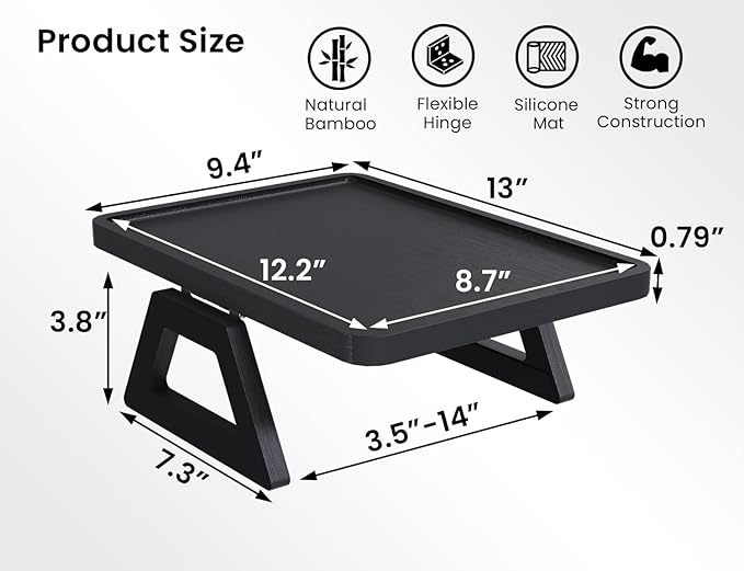 2 Pack Couch Arm Tray,Bamboo Folding Sofa Tray,Sofa Armrest Trays Clip-On Couch Desk for Drinks,Snacks,Phone,Remote Control（Black）