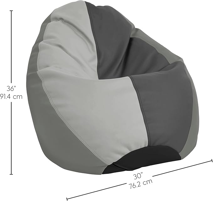 FDP SoftScape Dew Drop Bean Bag Chair with Supportive High-Back Design, For Kids, Teens and Adults, Alternative Seating for Dorms, Schools, Libraries, Daycares or Home - Gray/Light Gray