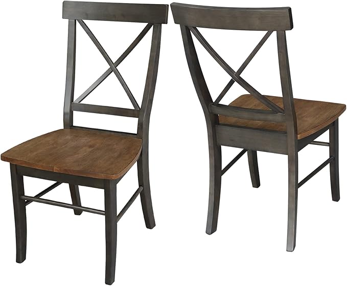 Set of Two X-Back Dining Chairs, Hickory/Washed Coal