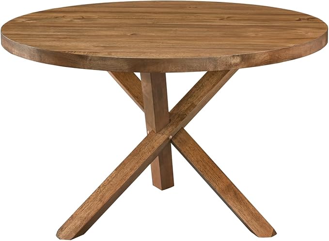 Acanva 47" Small Round Dining Table for 4 Person, MDF Top and Sturdy Wood Base Structure, Modern Design for Kitchen, Compact Space & Apartment, Light Brown