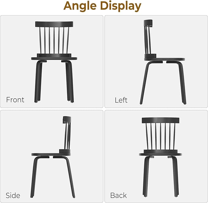 Unovivy Black Dining Chairs Set of 6, Wooden Windsor Chairs, Farmhouse Kitchen Chairs, Black Spindle Chair for Dining Room, Restaurant