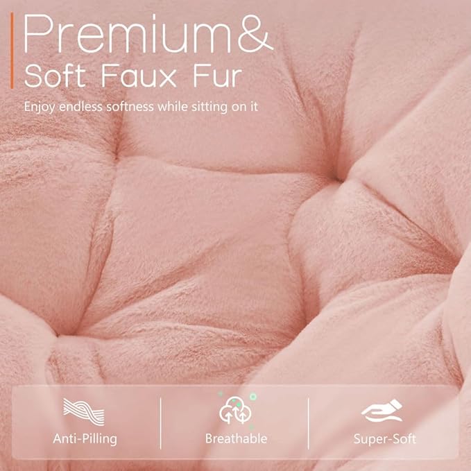 Comfortable Cozy Faux Fur Disc Chair Foldable Feature for Bedroom, Living Room and Dorm, Adult-Sized Relaxation, Pink