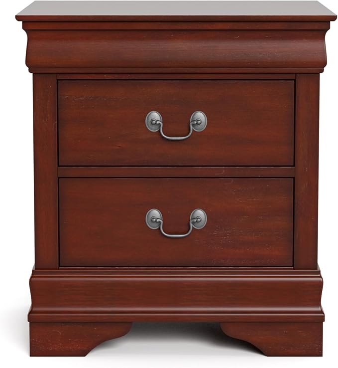 Furniture of America Arabella Traditional Solid Wood Nightstands Set of 2, Bedside Table with Drawers and Antique Nickle Handles, No Assembly Wooden Night Stands for Bedrooms, Guest Room, Dorm, Cherry