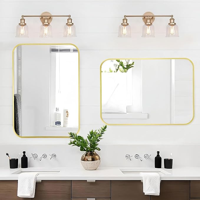 Matte Gold Mirror, 40x30 Inch Brushed Gold Mirror, Aluminum Alloy Framed Vanity Mirror, Rounded Rectangle Bathroom Mirror for Over Sink, Anti-Rust Wall Mirror (Horizontally or Vertically)