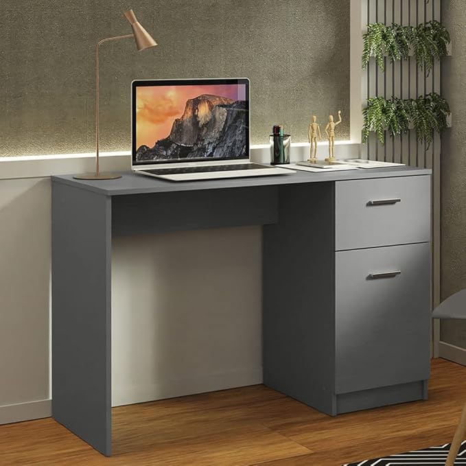 Madesa Compact Computer Desk Study Table for Small Spaces Home Office 43 Inch Student Laptop PC Writing Desks with Storage and Drawer, Modern Ergonomic Gaming Workstation - Grey